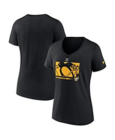 Women's Branded Black Pittsburgh Penguins Authentic Pro Core Collection Secondary Logo V-Neck T-Shirt