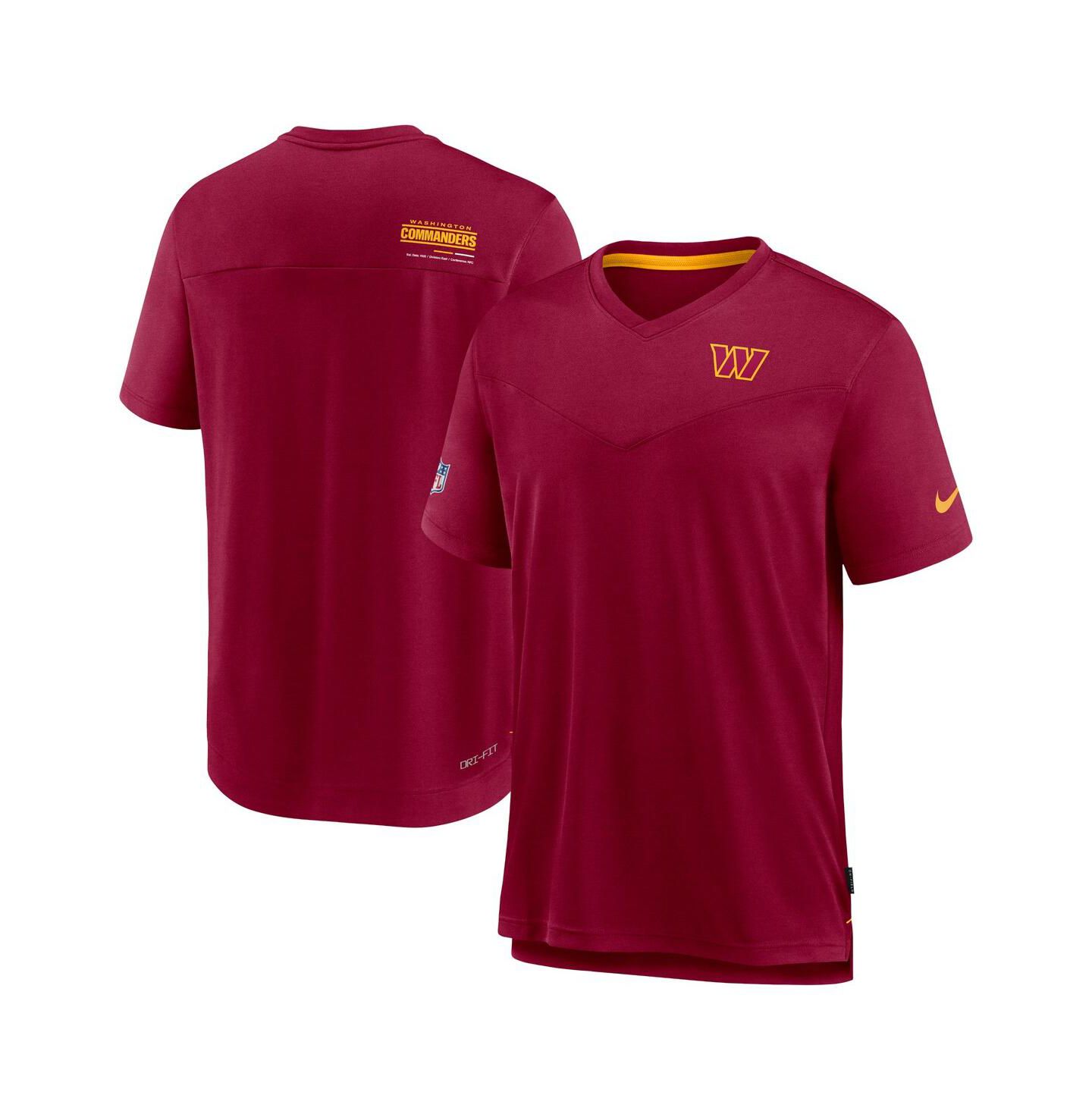 Мужская футболка Nike Burgundy Washington Commanders Sideline Coach Chevron Lock Up Logo V-neck Performance — фото 4