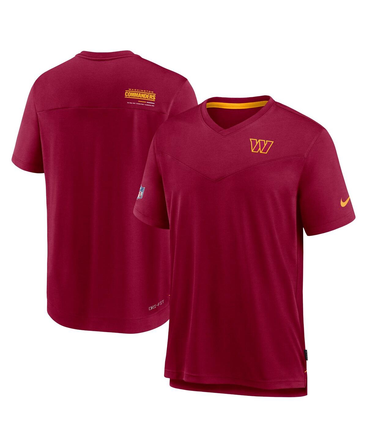 Men's NikeWashington Commanders Sideline Coach Chevron Lock Up Logo V-neck Performance T-shirt - Burgundy
