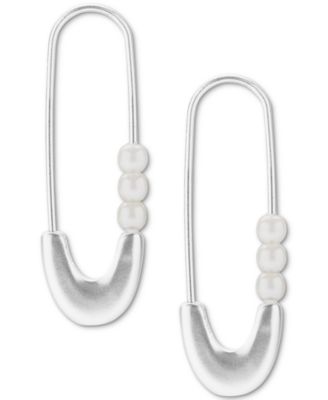 Lucky Brand - Silver-Tone Imitation Pearl Safety Pin Drop Earrings