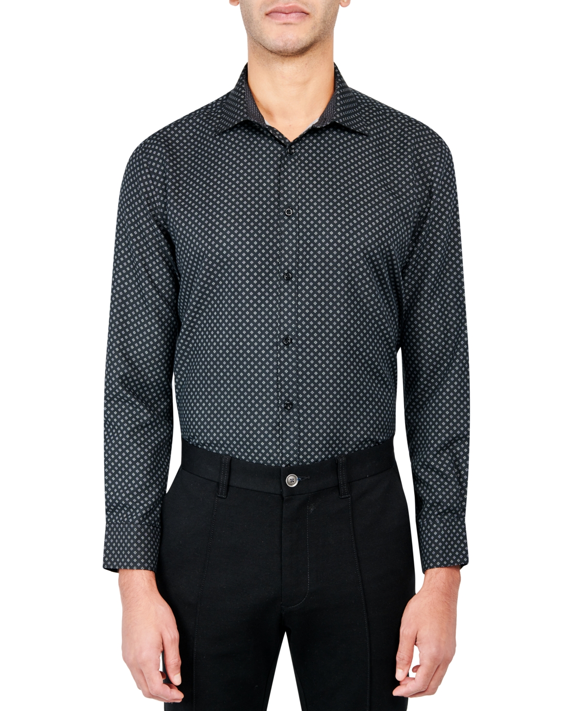 Men's Regular Fit Geo Print Wrinkle Free Performance Dress Shirt