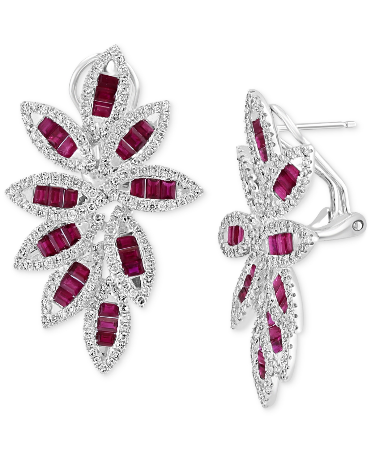 Effy Collection Effy Ruby (2-3/4 Ct. T.w.) & Diamond (1-1/20 Ct. T.w.) Floral Statement Earrings In 14k White Gold