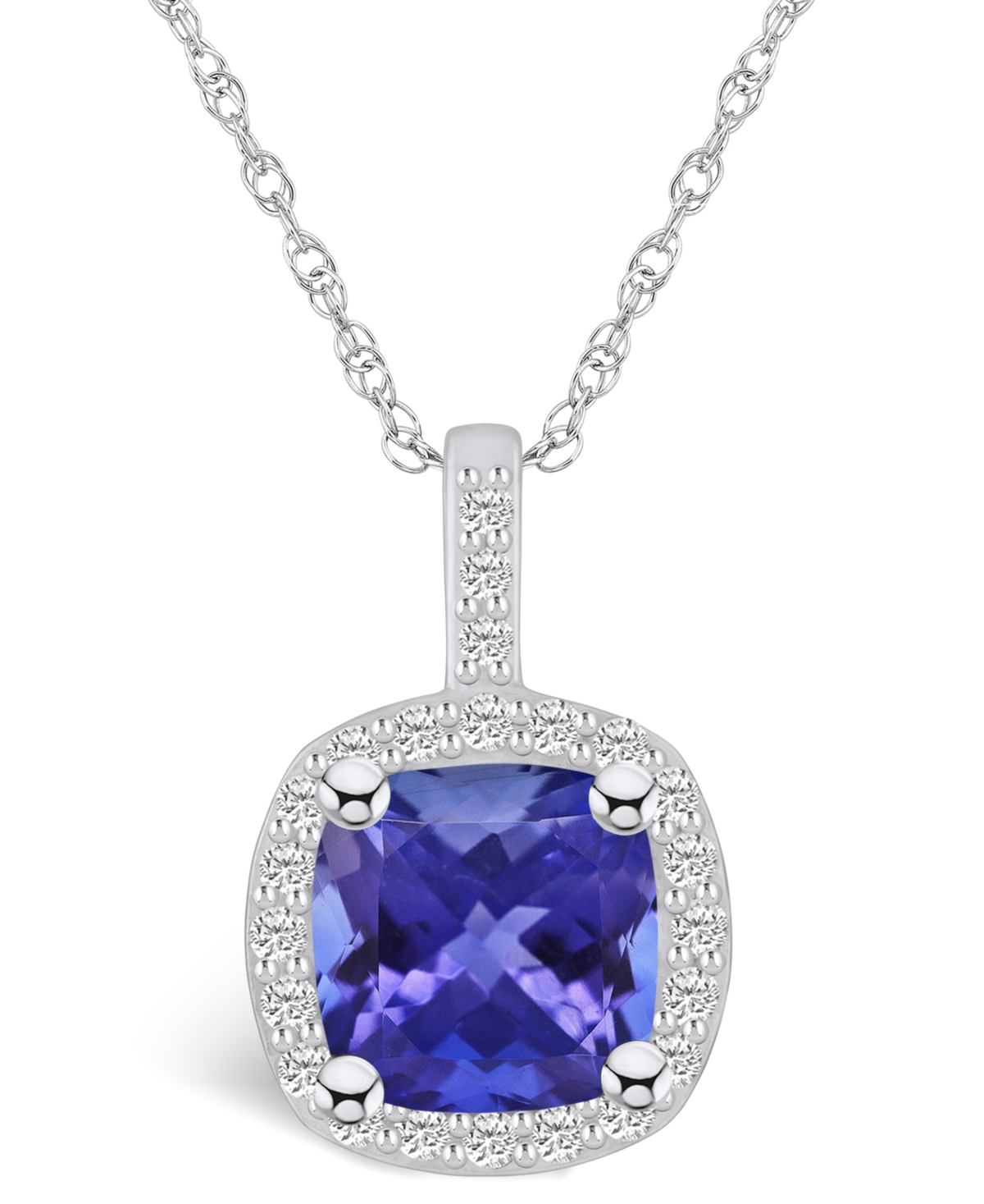 Macy's Tanzanite (2-1/3 Ct. T.w.) And Diamond (1/4 Ct. T.w.) Halo Pendant Necklace In White Gold