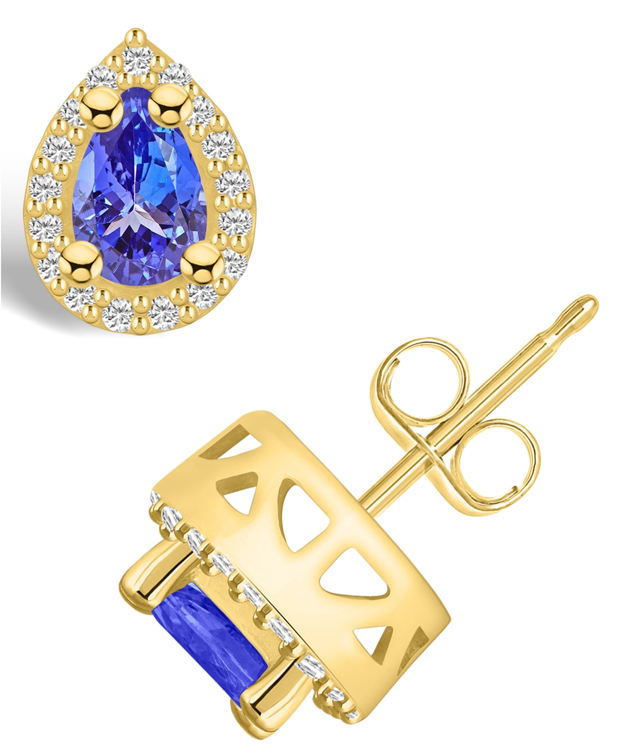 Macy's Tanzanite (3/4 Ct. T.w.) And Diamond (1/6 Ct. T.w.) Halo Stud Earrings In Gold