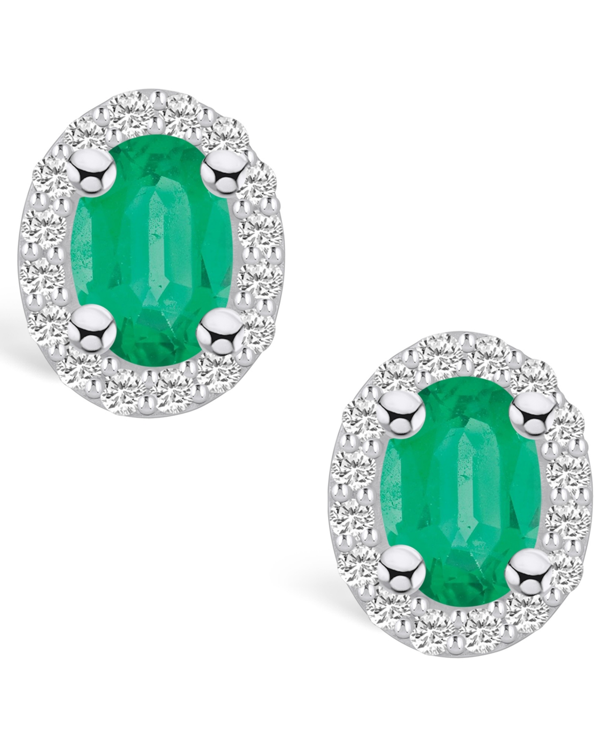 Macy's Emerald (1 Ct. t.w.) and Diamond (1/4 Ct. t.w.) Halo Stud Earrings