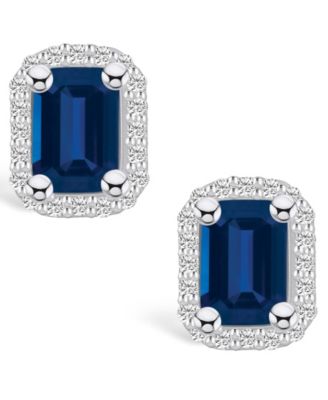 Sapphire (1-3/8 Ct. t.w.) and Diamond (1/5 Ct. t.w.) Halo Stud Earrings