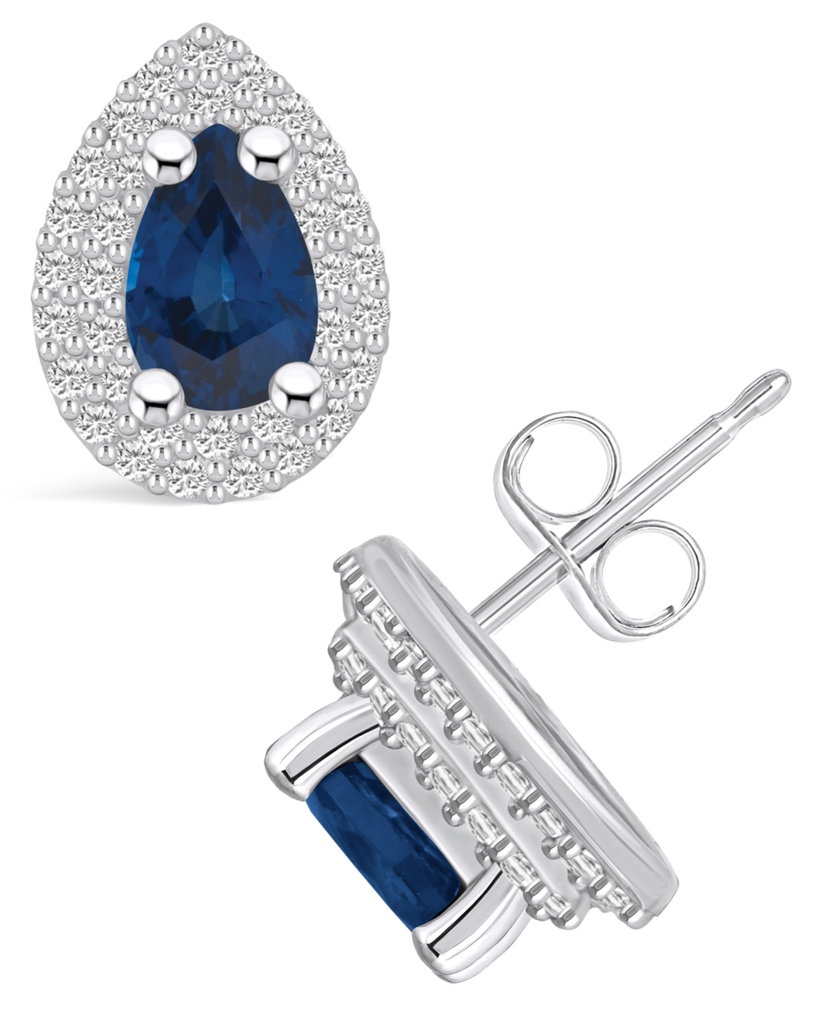 Macy's Sapphire (1 Ct. t.w.) and Diamond (3/8 Ct. t.w.) Halo Stud Earrings