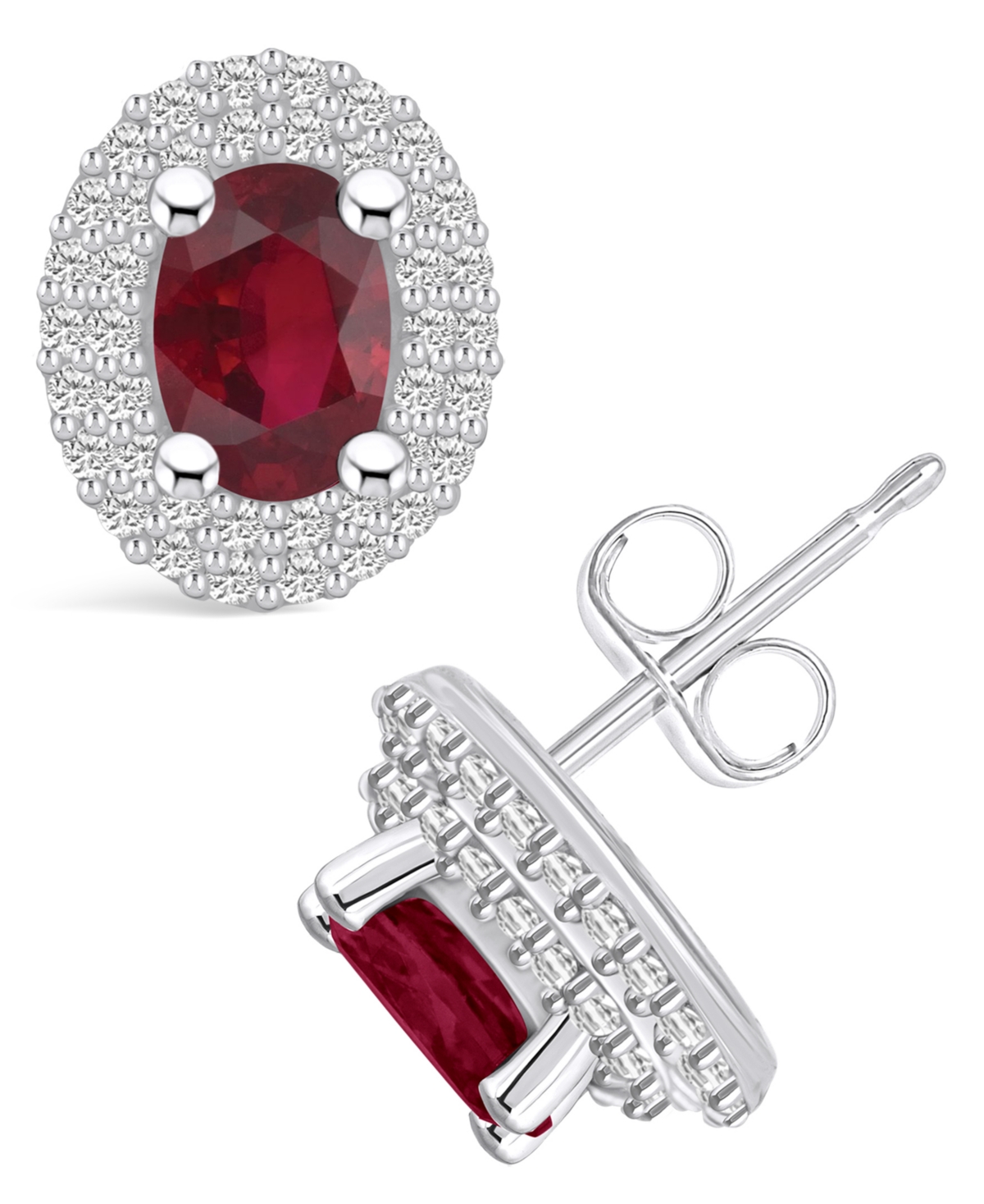 Macy's Ruby (1-1/5 Ct. T.w.) And Diamond (3/8 Ct. T.w.) Halo Stud Earrings In White Gold