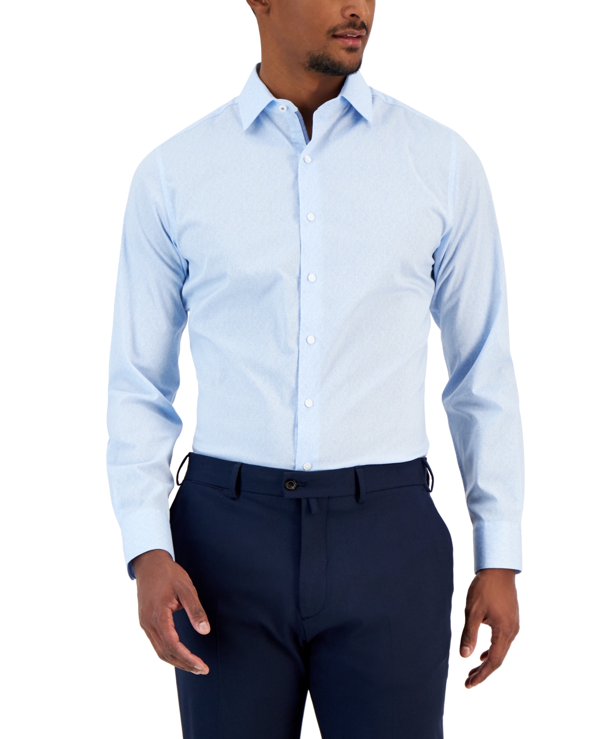 Shop Bar Iii Slim Fit Men's Vine Print Dress Shirt, Created For Macy's In Lt Blue