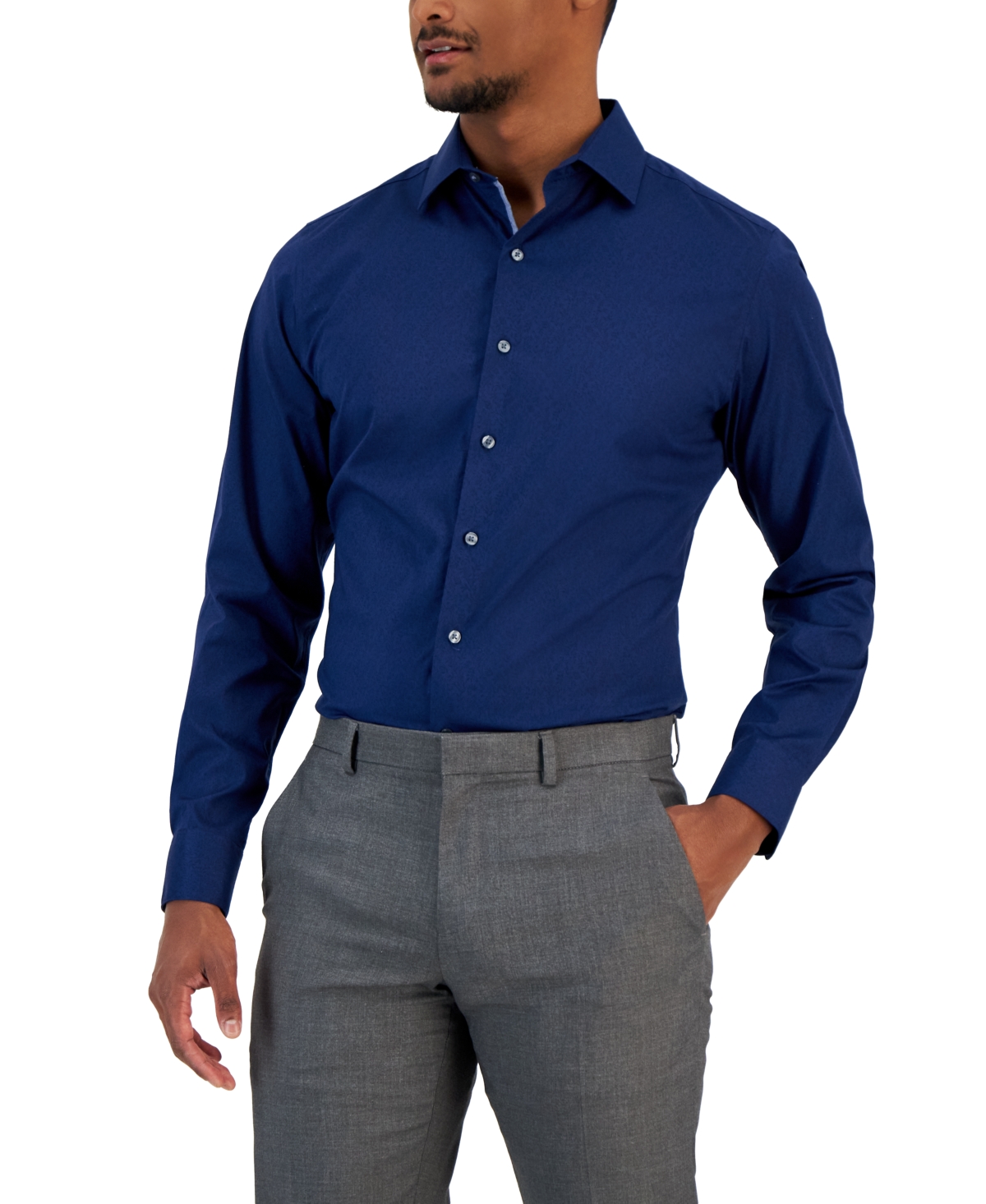 Bar Iii Slim Fit Men's Vine Print Dress Shirt, Created For Macy's In Navy
