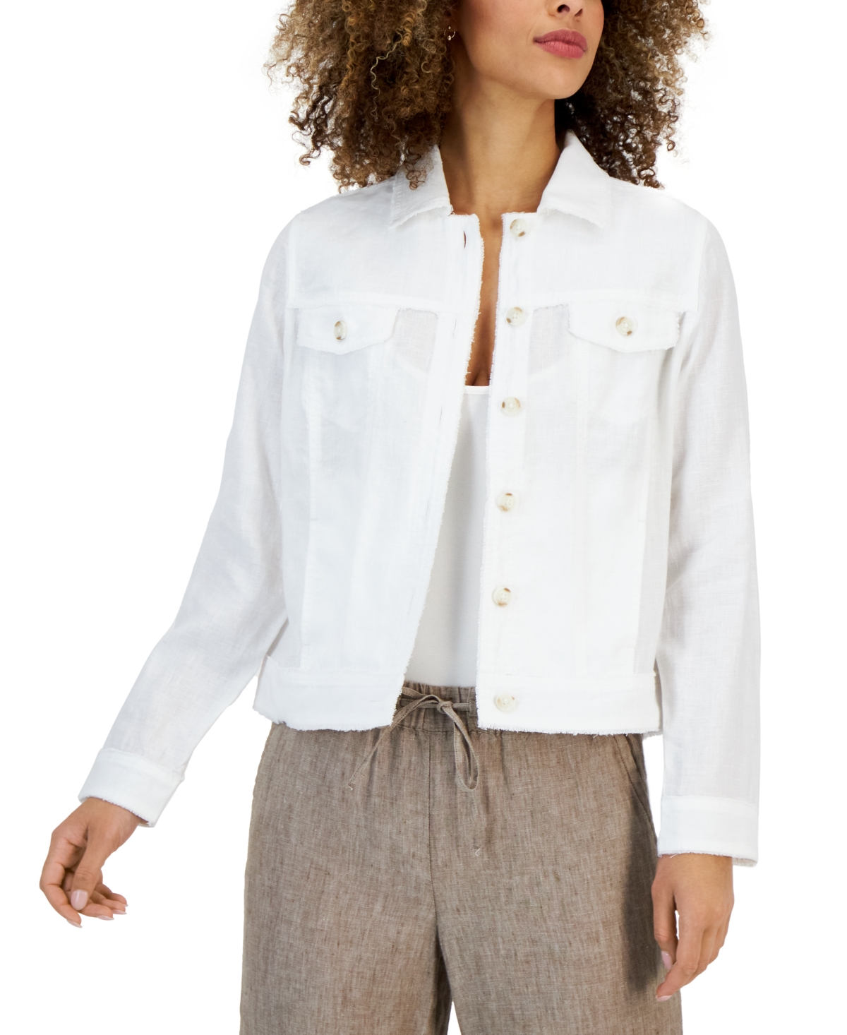 Charter Club Women's 100% Linen Jacket, Created For Macy's In Bright White
