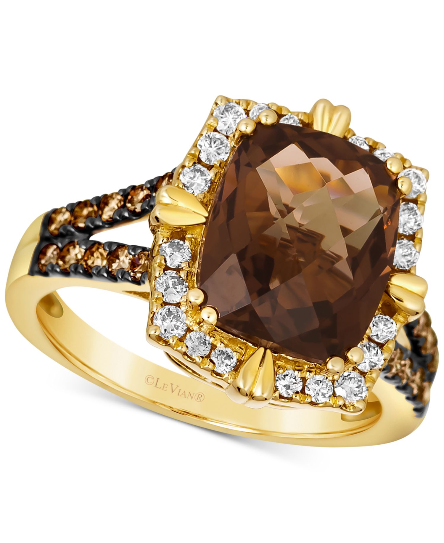 Chocolate Quartz (4 ct. t.w.) & Diamond (5/8 ct. t.w.) Halo Ring in 14k Gold