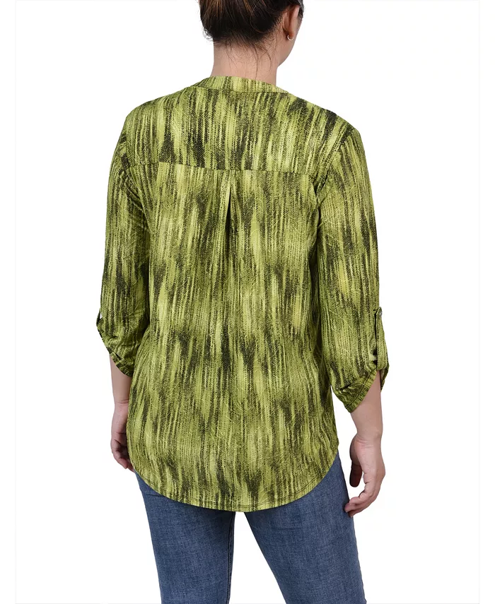 Women's 3/4 Roll Tab Sleeve Y-neck Top - thumbnail 2