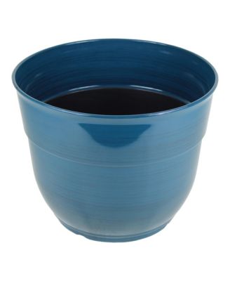 Glazed Brushed Happy Large Plastic Planter Dark Teal 15 Inch