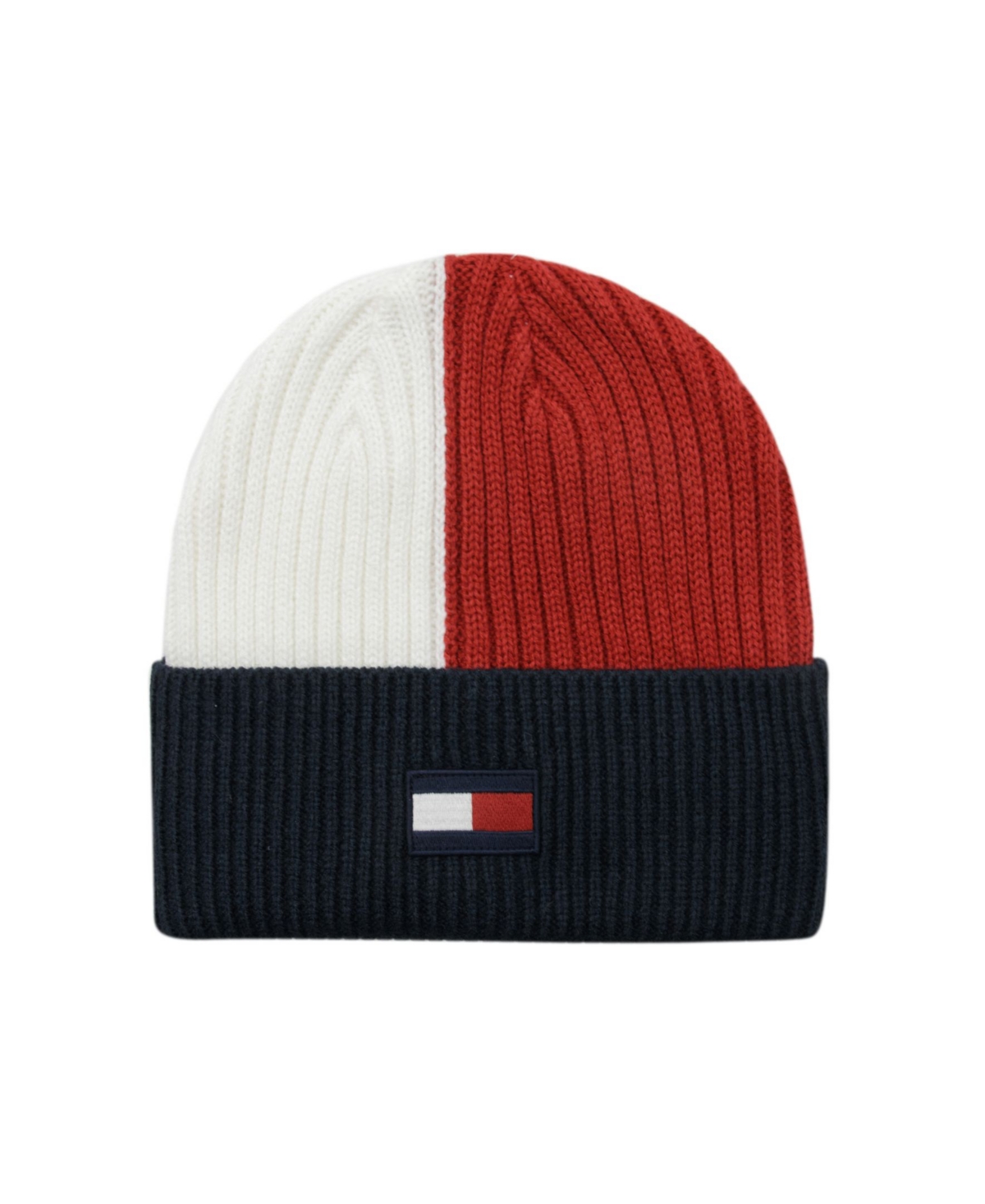 Tommy Hilfiger Men's Cold Weather Color-blocked Knit Hat In Snow White,sky Captain,apple Red