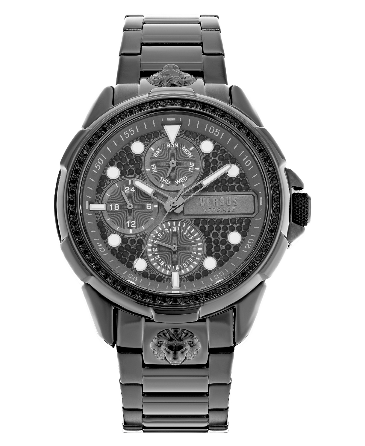 Versus 6e Arrondissement Men's Multifunction Quartz Movement And Ion Plating Gunmetal Bracelet Watch 46mm In Black/black