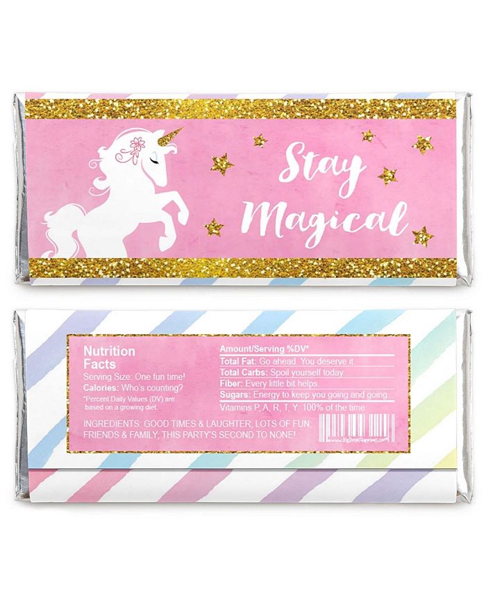 Big Dot of Happiness Rainbow Unicorn Candy Bar Wrapper Baby Shower or