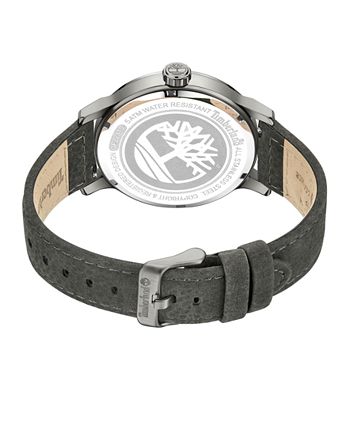 Leather Gray Watch, Driscoll Men\'s Hand Macy\'s 46mm Genuine Three - Strap Dark Date Timberland