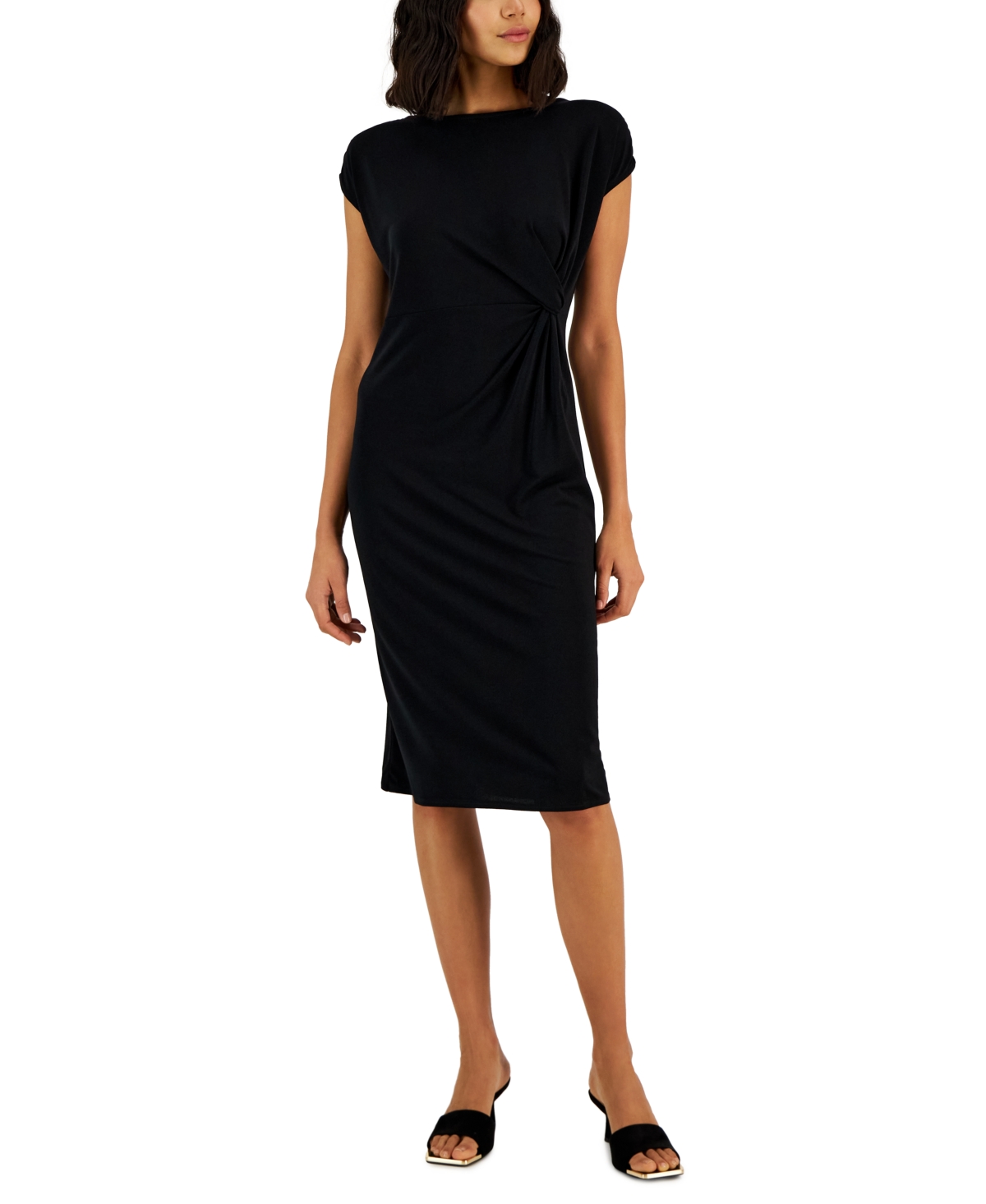 Alfani Women's Twist-front Midi Dress, Created For Macy's In Deep Black