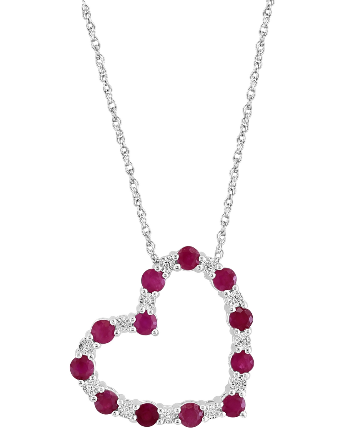 Effy Collection Effy Sapphire & Diamond (1/20 Ct. T.w.) Open Heart 18" Pendant Necklace In Sterling Silver (also Ava In Ruby