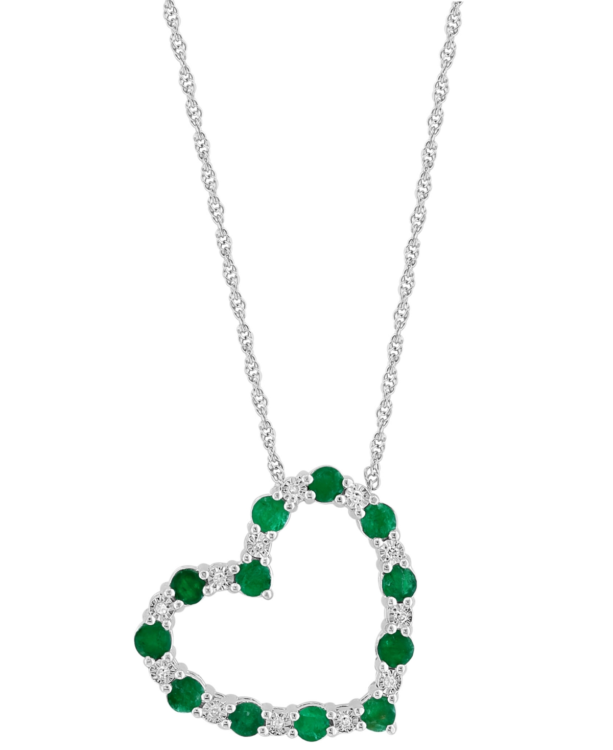 Effy Collection Effy Sapphire & Diamond (1/20 Ct. T.w.) Open Heart 18" Pendant Necklace In Sterling Silver (also Ava In Emerald