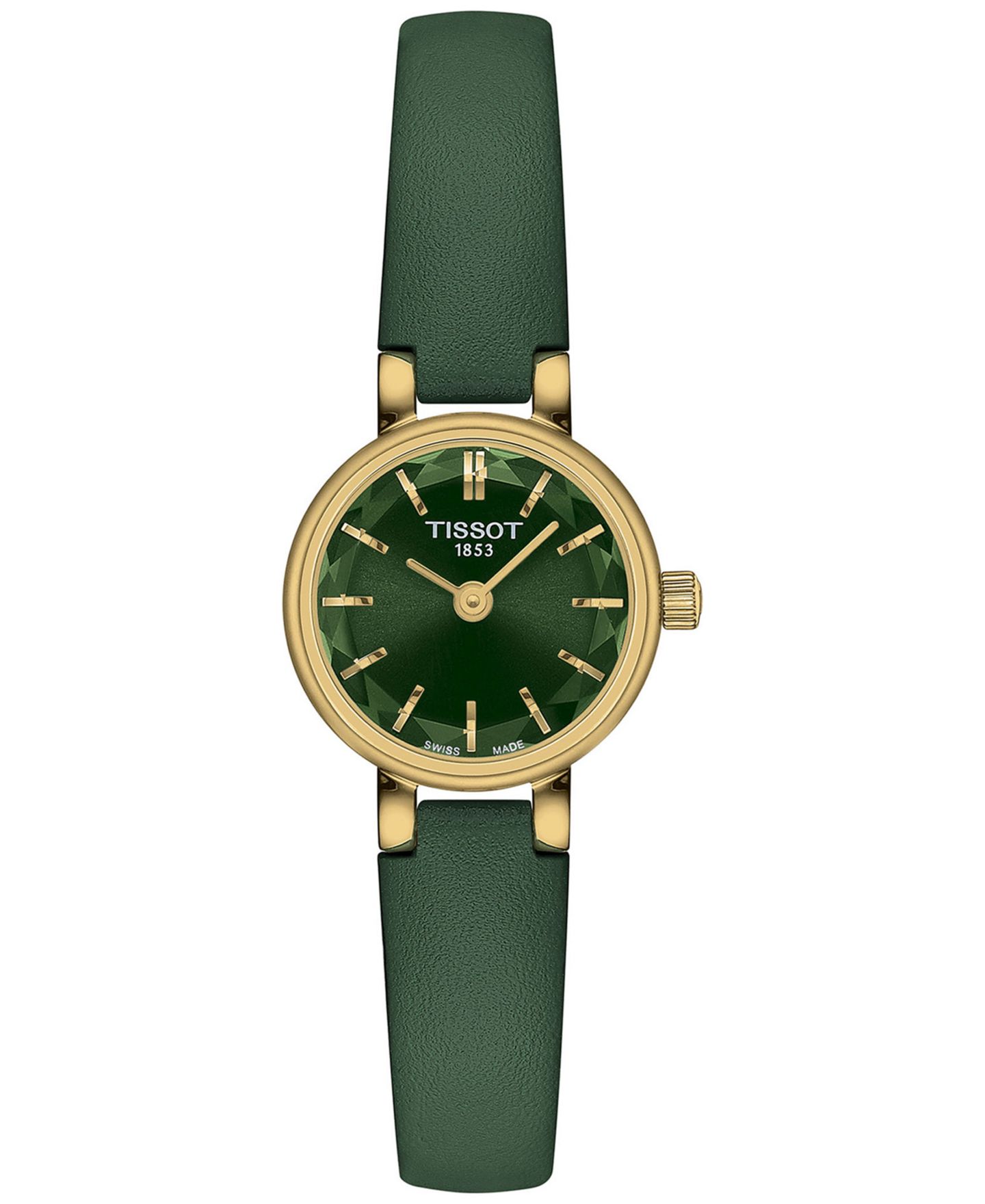 Женские швейцарские часы Tissot Lovely с зелёным кожаным ремешком, 20 мм — фото 1