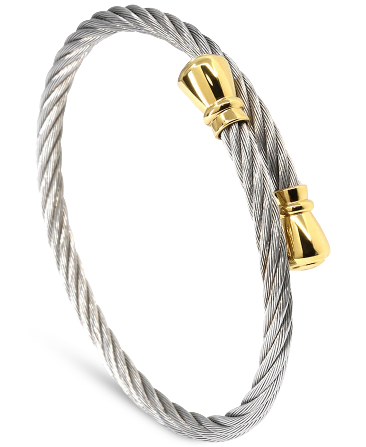 Cable & Cap Two-Tone Bypass Bangle Bracelet in Stainless Steel & Yellow Gold Pvd - Two Tone