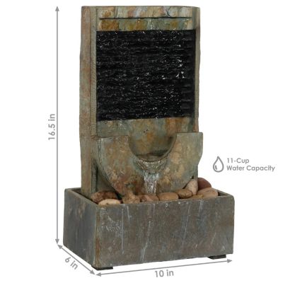 Indoor Home Office Contemporary Soothing Half Moon Stone Slate Cascading Tabletop Water Fountain - 16"