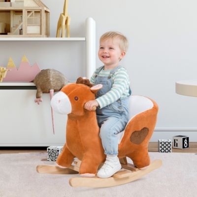 Baby Rocking Horse, Plush Animal Rocker w/ Realistic Sound, Pedals