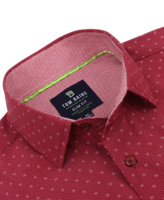 Men's Slim Fit Performance Long Sleeve Geometric Button Down Dress Shirt