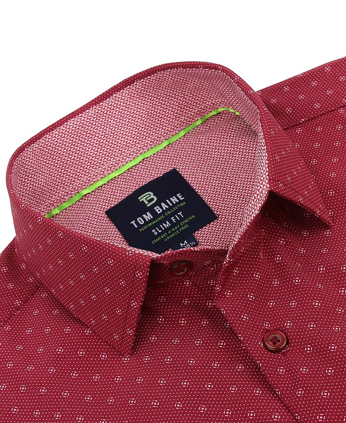 Tom Baine Men's Slim Fit Performance Long Sleeve Geometric Button Down Dress Shirt Macy's