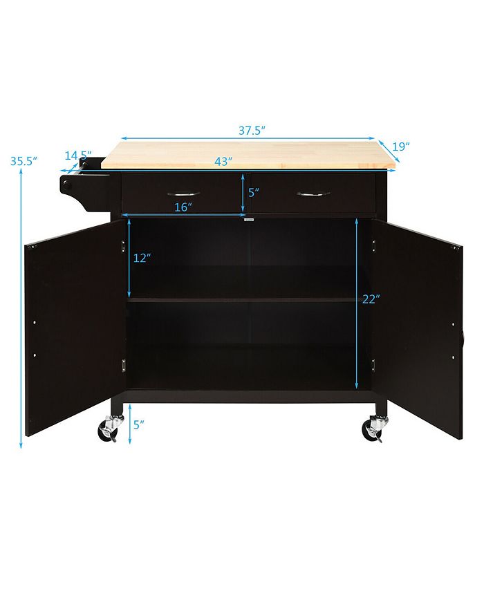 Costway Modern Rolling Kitchen Cart Island Wood Top Storage Trolley