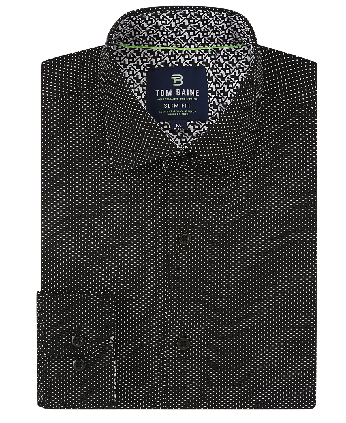 Men's Slim Fit Performance Long Sleeve Geometric Button Down Dress Shirt - Black Circles