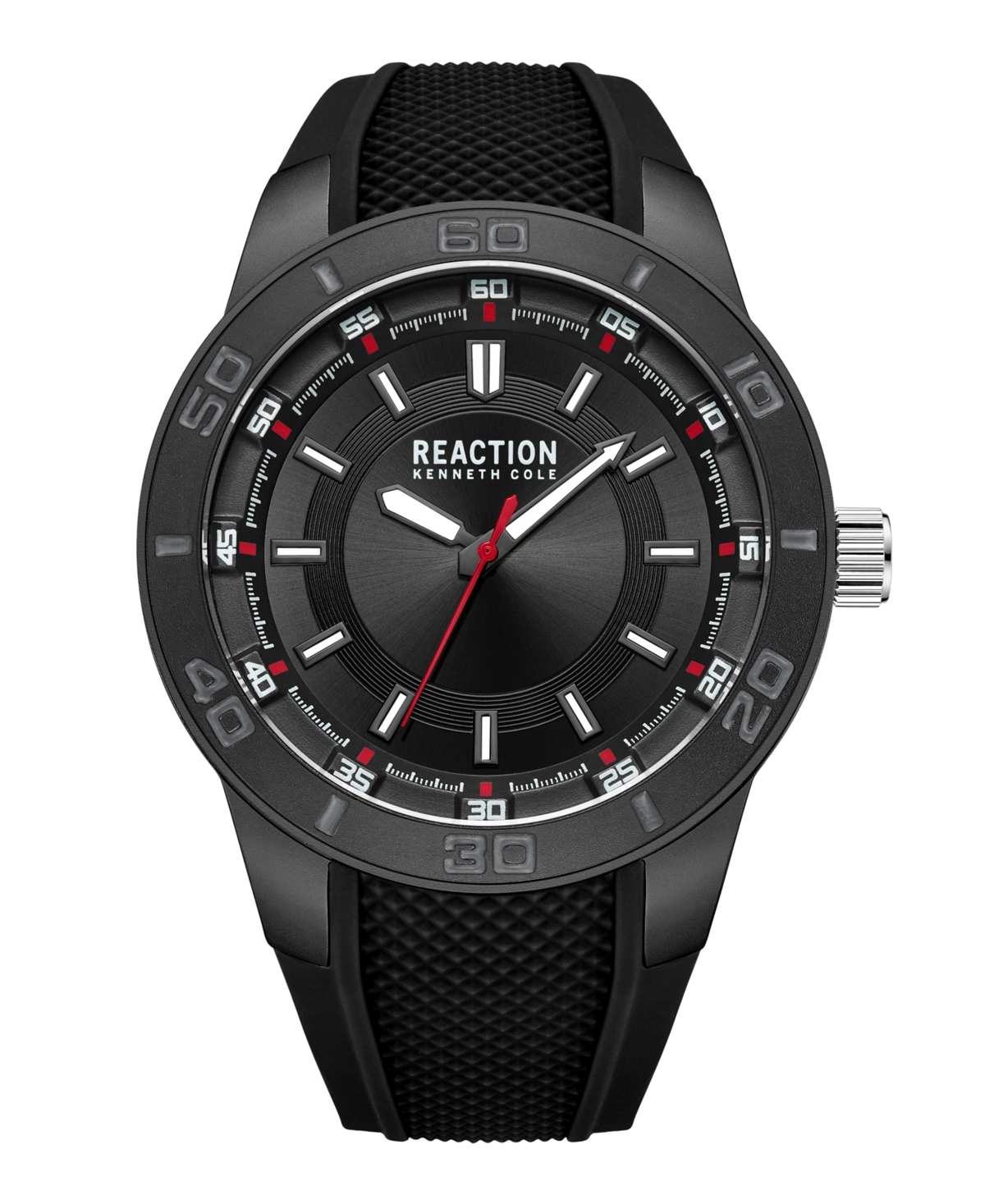 Men's Sporty Three Hand Black Silicon Strap Watch, 49mm - Black