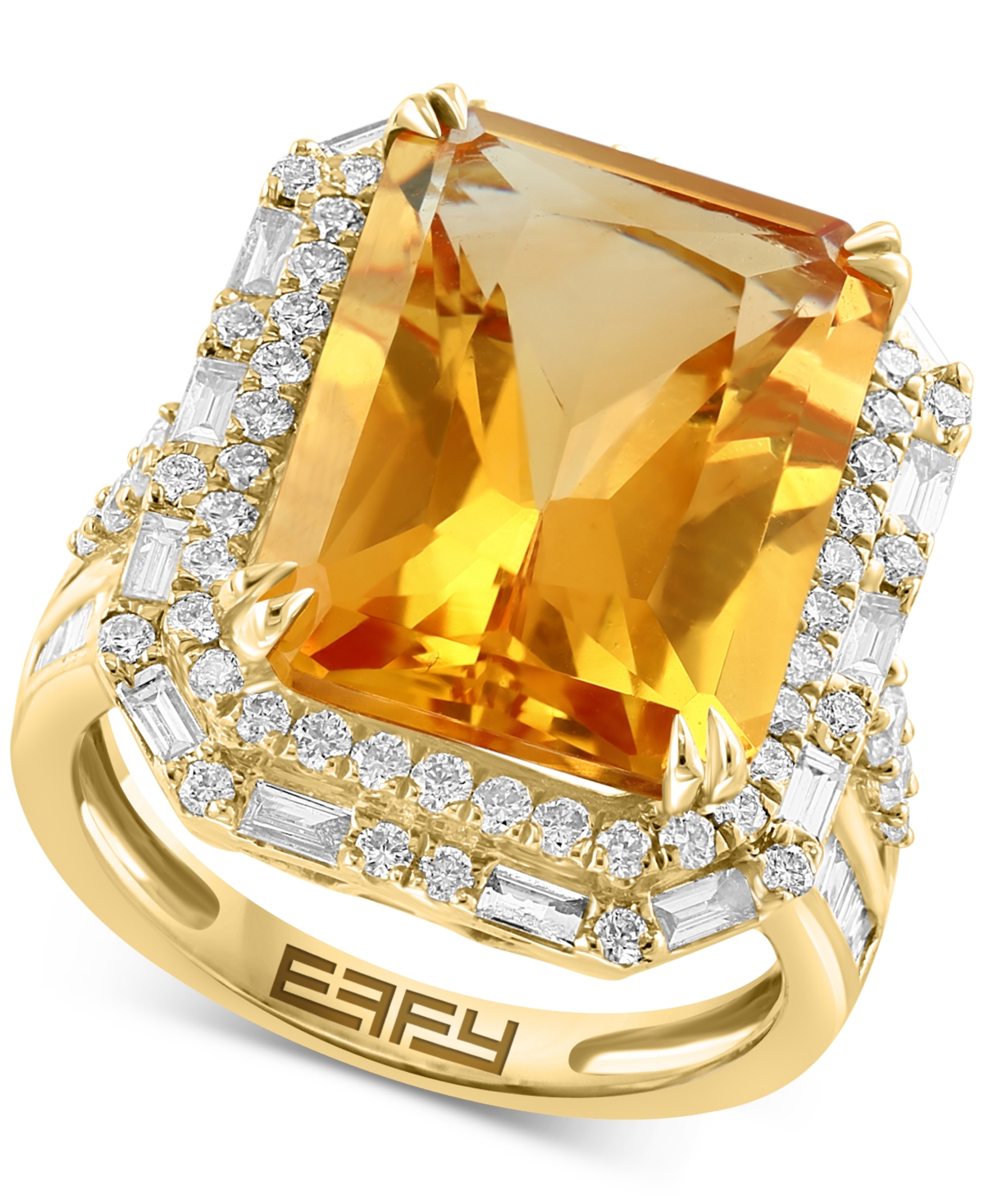 Effy Collection Effy Limited Edition Citrine (11-1/2 Ct. T.w.) & Diamond (1-1/3 Ct. T.w.) Halo Ring In 14k Gold
