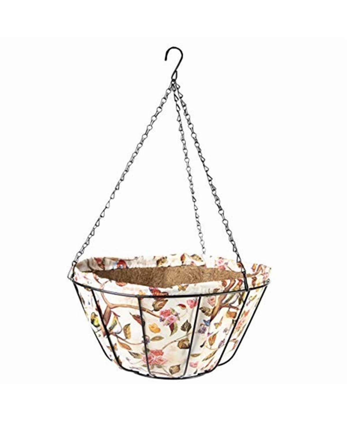 Hanging Basket with floral print coco liner, 14 - Brown
