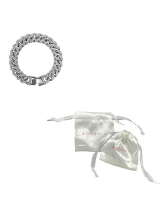  Rhodium Plated Crystal Thick Cuban Curb Chain Bracelet