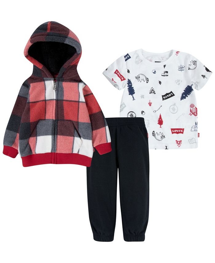 Levi s Baby Boys Plaid Full Zip Hoodie Short Sleeve T shirt and