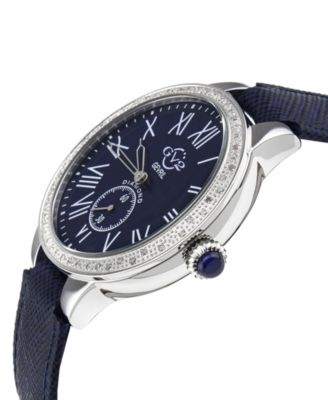 Women's Astor Swiss Quartz Diamond Accents Blue Genuine Leather Strap Watch 40mm