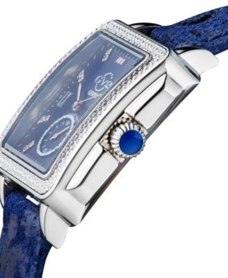 Women's Bari Tortoise Swiss Quartz Diamond Accents Blue Handmade Italian Leather Strap Watch 34mm x 30mm