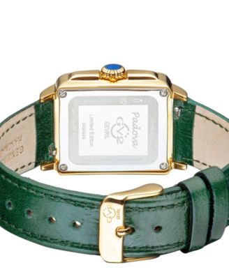 Women's Padova Gemstone Swiss Quartz Diamond Accent Green Hand Made Italian Leather Strap Watch 27mm x 30mm