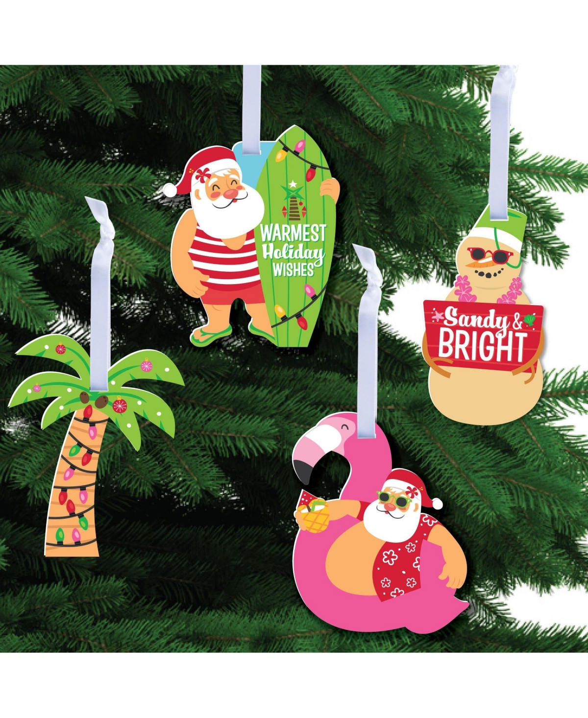 Tropical Christmas - Beach Santa Holiday Decor Christmas Tree Ornaments - 12 Ct