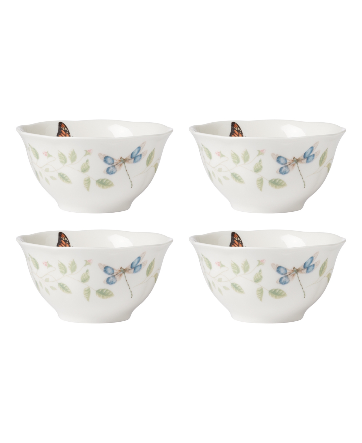 Butterfly Meadow Floral 4 Piece Rice Bowl Set, Service for 4 - Multi, White
