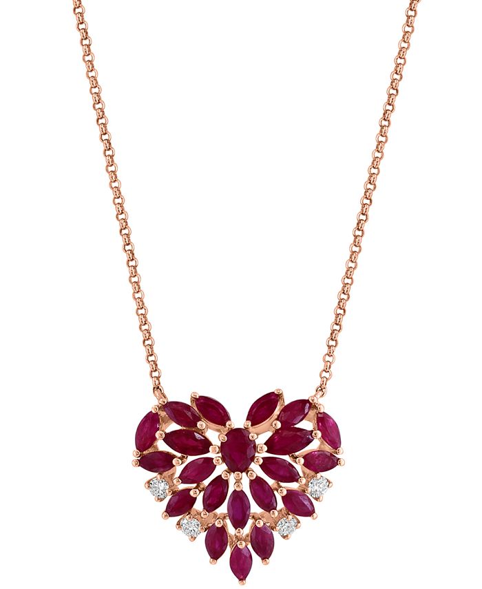EFFY Collection EFFY® Ruby (21/3 ct. t.w.) & Diamond (1/8 ct. t.w.) Heart Cluster 18" Pendant