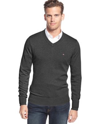Tommy Hilfiger Men's Signature Solid V Neck Cotton Sweater Green Size Large