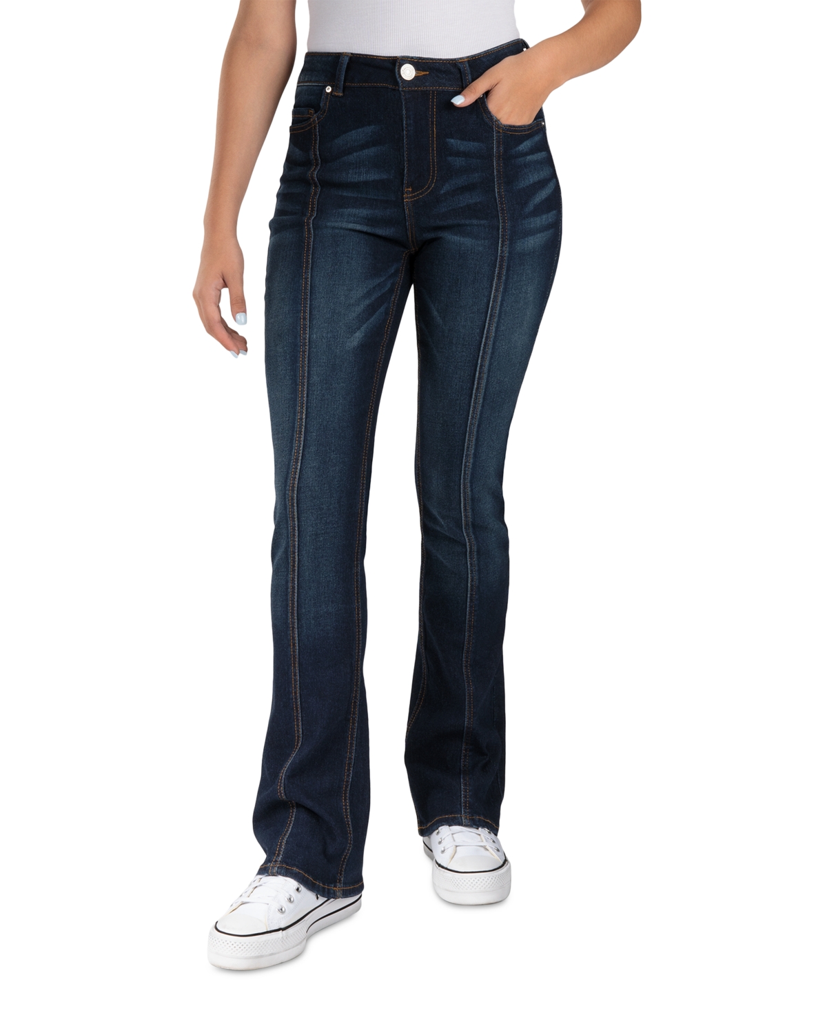 Indigo Rein Juniors' Seamed High-Rise Bootcut Jeans