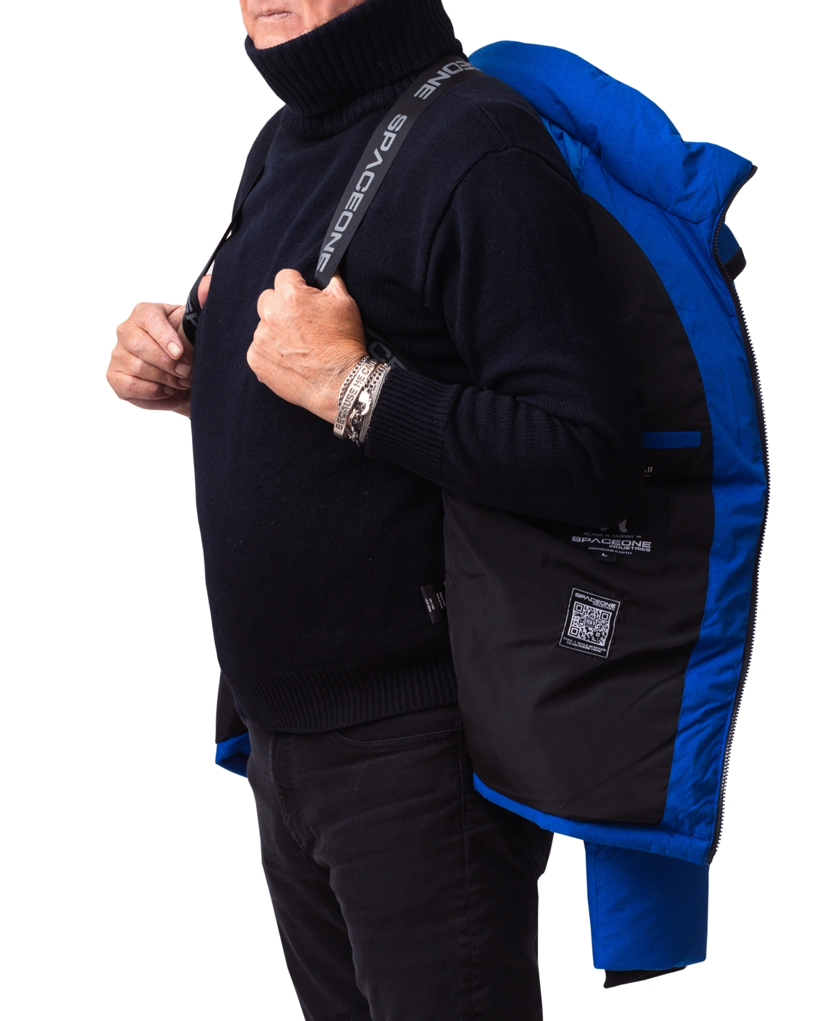 Space One Men's Nasa Inspired Hooded Puffer Jacket with Printed Astronaut Interior