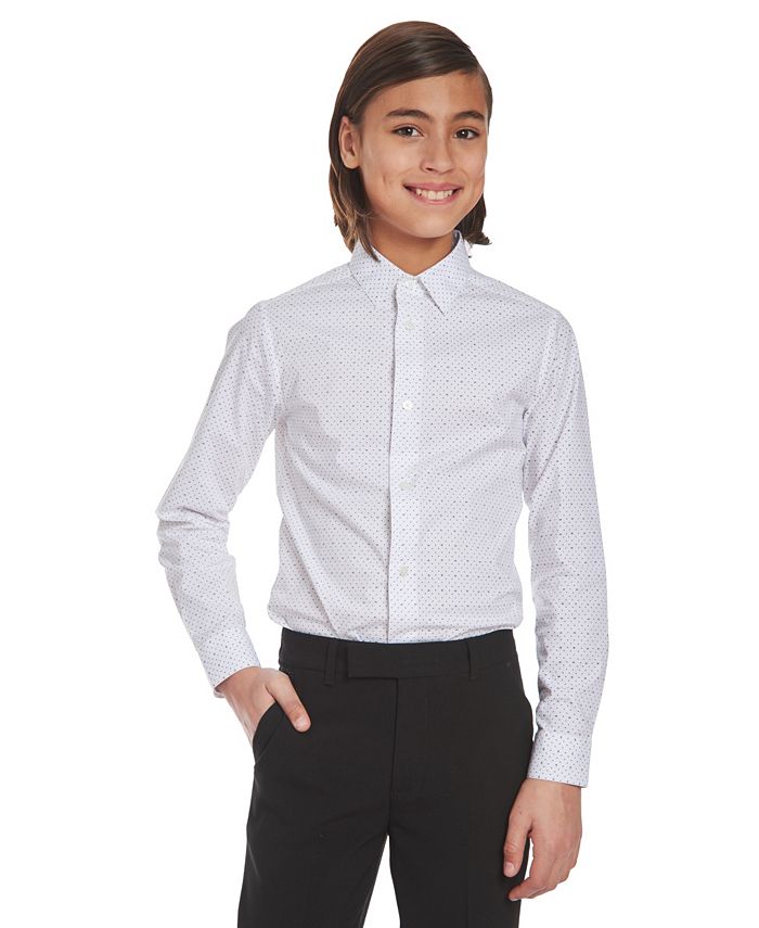 Calvin Klein Big Boys Slim-Fit Stretch Logo Dot-Print Dress Shirt - Macy's