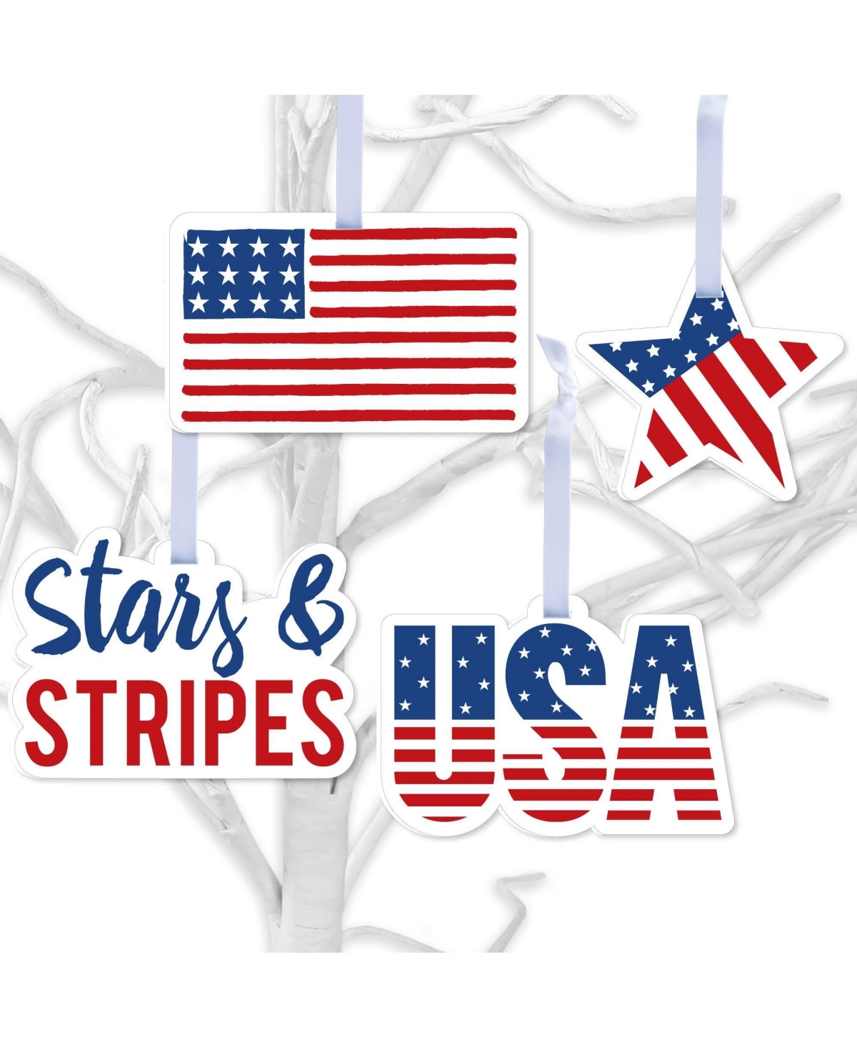 Stars & Stripes - Patriotic Decorations - Tree Ornaments - Set of 12