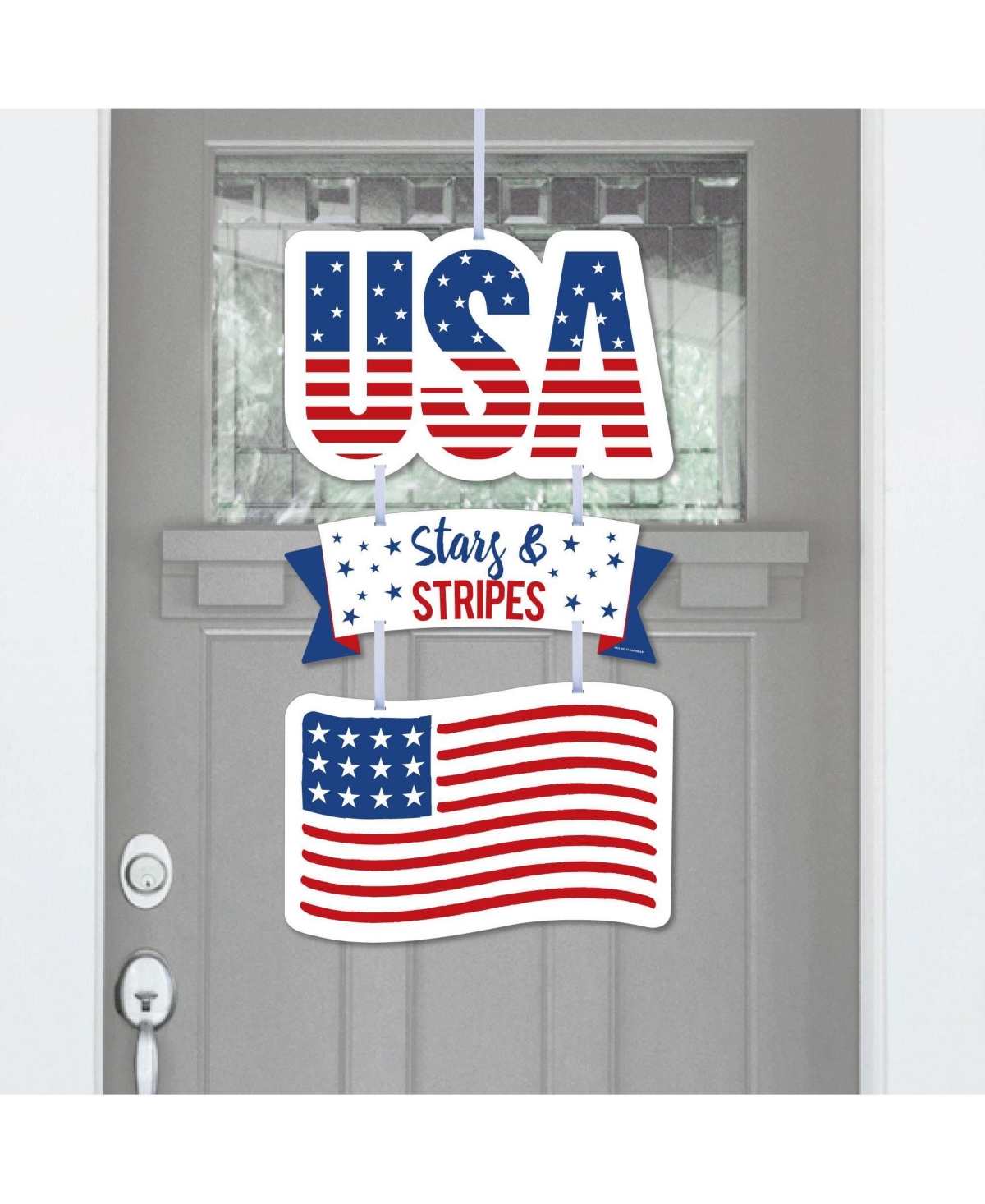 Stars & Stripes - Hanging Porch Patriotic Outdoor Front Door Decor - 3 Pc Sign